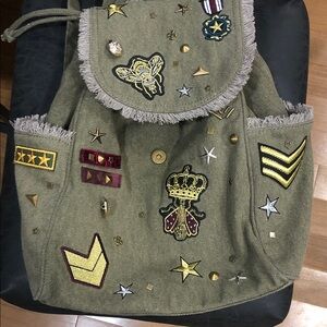 Embroidered Olive Green Backpack with Patches- kids or adults!